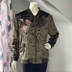 New Look Velour Bomber Style Jacket Green 1X